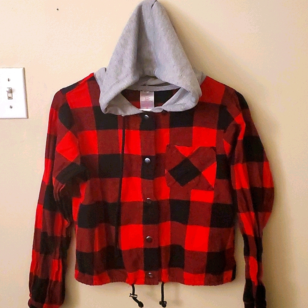 Black and White Plaid Flannel with Grey Hood